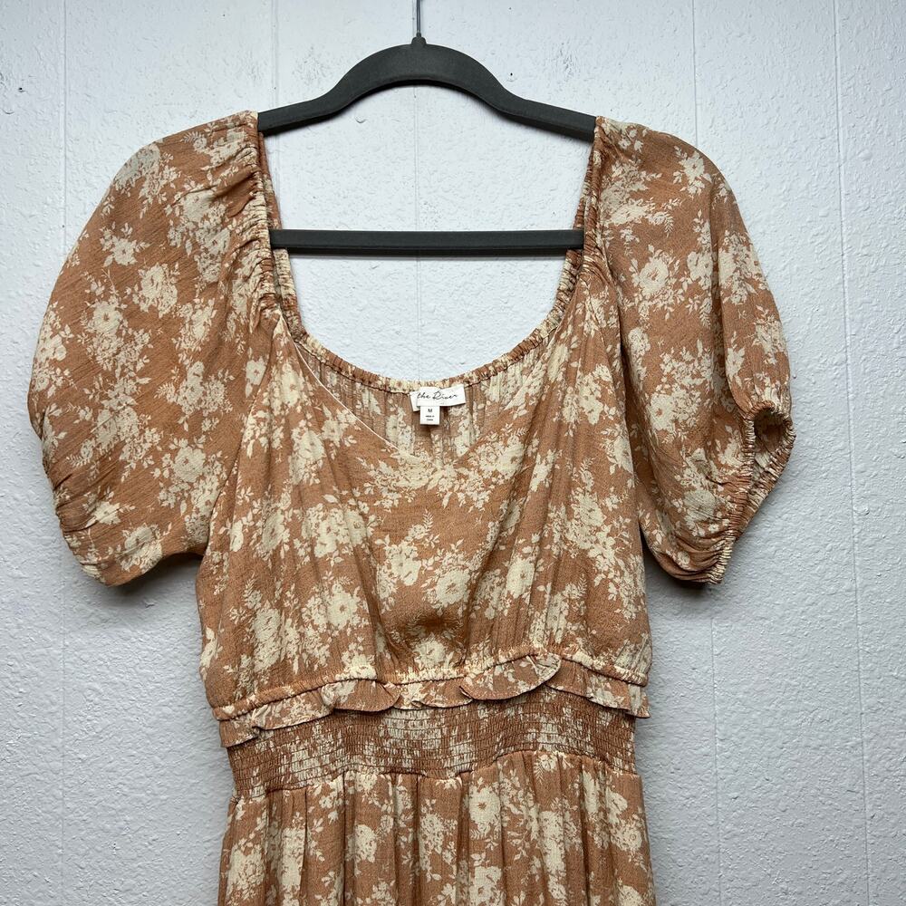 By The River Floral Puff Sleeve Peasant Midi Dress Womens Medium Cottage Smocked - Picture 4 of 13